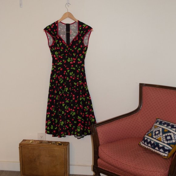 Vintage Inspired Black Red Cherries Swing Dress - Picture 4 of 9